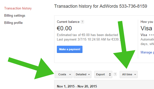 how to access adwords invoicing